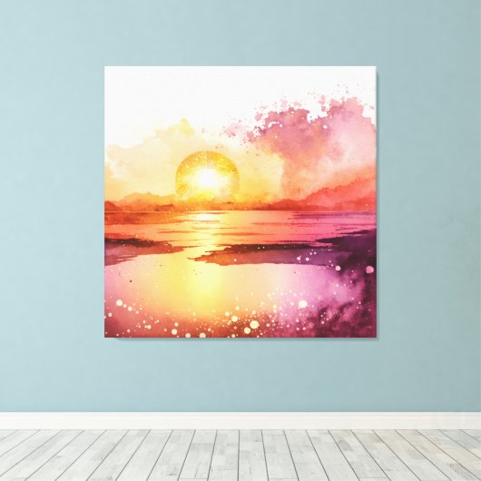 Beauful Beach Waterverf Sunset Canvas Afdruk (Insitu (Houten vloer))