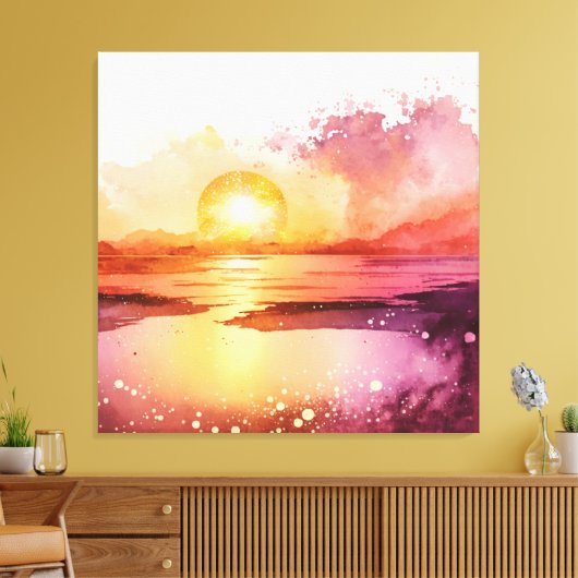 Beauful Beach Waterverf Sunset Canvas Afdruk (Insitu (Woonkamer))