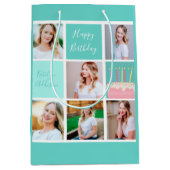Beauful Birthday Girl Photo Collage Custom Blauwgr Medium Cadeauzakje (Voorkant)