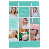 Beauful Birthday Girl Photo Collage Custom Blauwgr Medium Cadeauzakje (Achterkant)