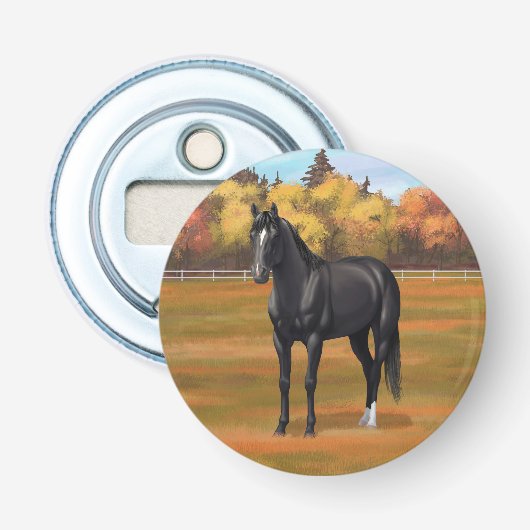 Beauful Black Quarter Horse Stallion Button Flesopener (Voorkant)