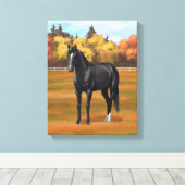 Beauful Black Quarter Horse Stallion Canvas Afdruk (Insitu (Houten vloer))