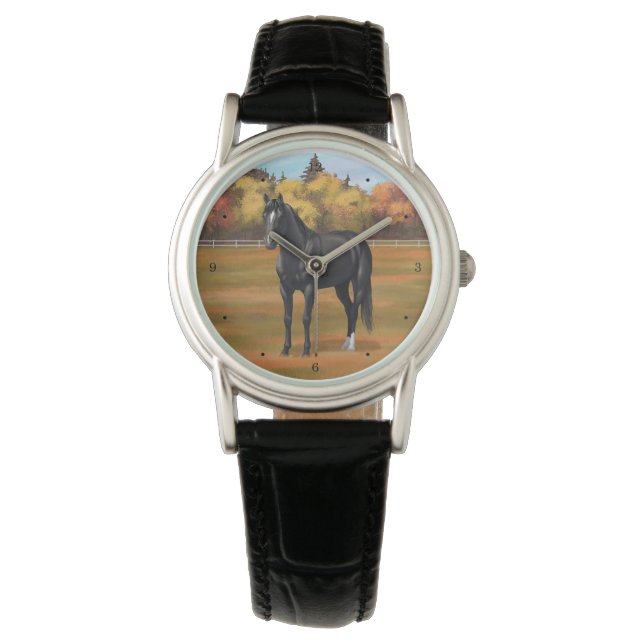 Beauful Black Quarter Horse Stallion Horloge (Voorkant)