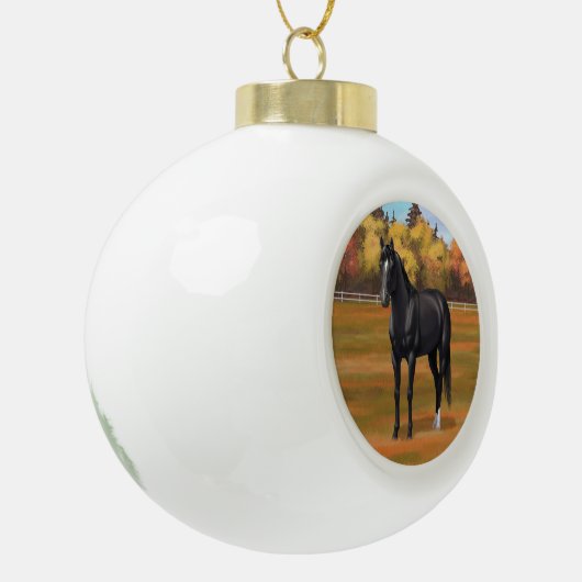 Beauful Black Quarter Horse Stallion Keramische Bal Ornament (Links)