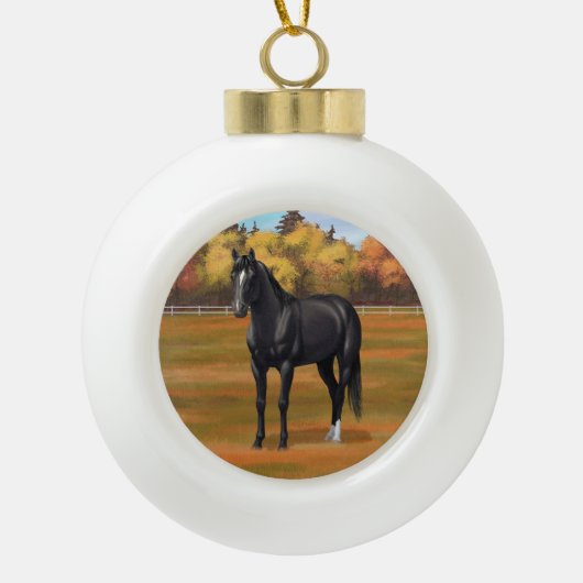 Beauful Black Quarter Horse Stallion Keramische Bal Ornament (Voorkant)