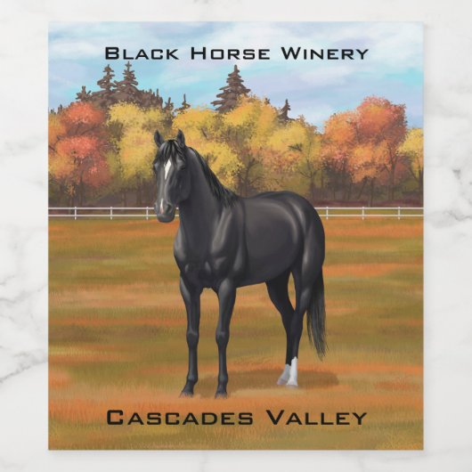 Beauful Black Quarter Horse Stallion Wijn Etiket (Enkel label)