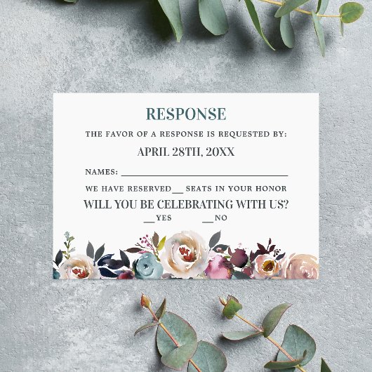 Beauful Blooms Floral Spring Pastel Blauwgroen RSVP Kaartje