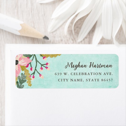 Beauful Blooms Return Address Label/Aqua Etiket (Insitu)