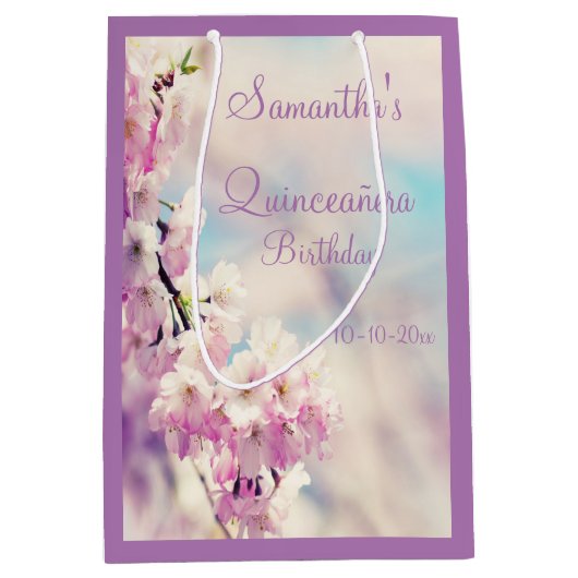 Beauful Blossom Quinceañera Birthday Party Medium Cadeauzakje (Voorkant)