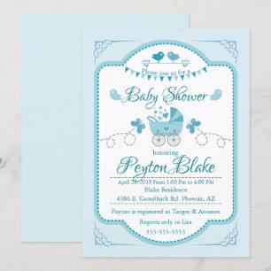 Beauful Blue Buggy Baby shower Invite Kaart