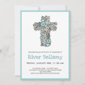 Beauful Blue Floral Cross Baptisme Kaart (Voorkant)