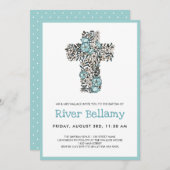 Beauful Blue Floral Cross Baptisme Kaart (Voorkant / Achterkant)