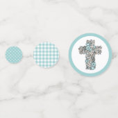 Beauful Blue Floral Lijst Cross Photo Baptisme Confetti (Achterkanten)
