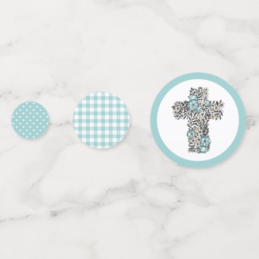Beauful Blue Floral Lijst Cross Photo Baptisme Confetti (Achterkanten)
