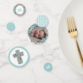Beauful Blue Floral Lijst Cross Photo Baptisme Confetti (Groep)