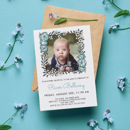 Beauful Blue Floral Lijst Photo Naming Ceremony Kaart