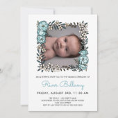 Beauful Blue Floral Lijst Photo Naming Ceremony Kaart (Voorkant)