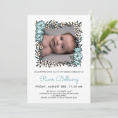 Beauful Blue Floral Lijst Photo Naming Ceremony Kaart (Staand voorkant)