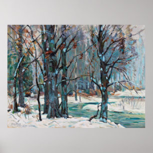 Beauful Blue Grey Winter Snow Scene Poster