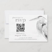 Beauful Blue Heron Bird Sketch Wedding QR Code RSVP Kaartje (Voorkant)