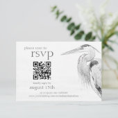 Beauful Blue Heron Bird Sketch Wedding QR Code RSVP Kaartje (Staand voorkant)