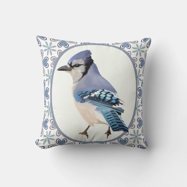 Beauful Blue Jay Bird Kussen (Voorkant)