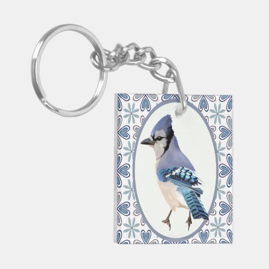 Beauful Blue Jay Bird Sleutelhanger (Voorkant Links)