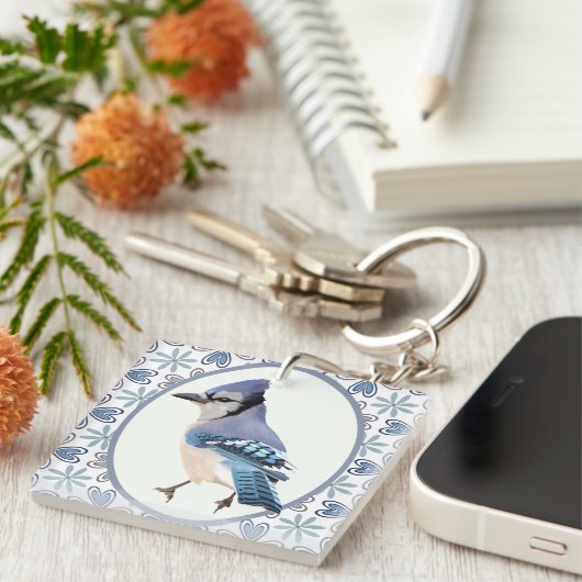 Beauful Blue Jay Bird Sleutelhanger (Voorkant Rechts)