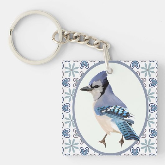 Beauful Blue Jay Bird Sleutelhanger (Voorkant)