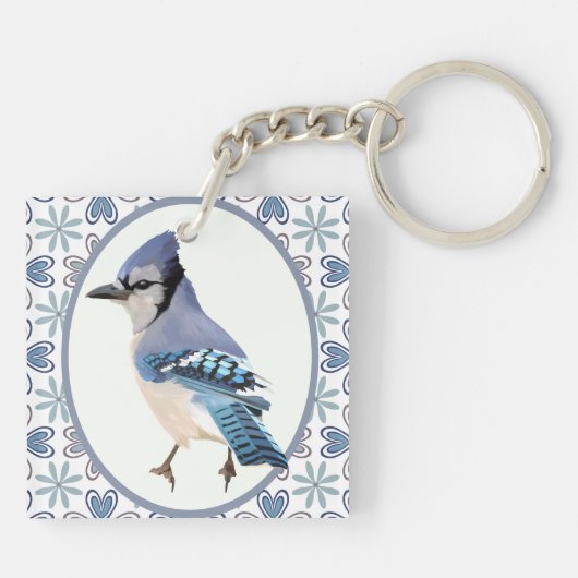 Beauful Blue Jay Bird Sleutelhanger (Achterkant)