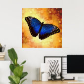 Beauful Blue Morpho Butterfly Bokeh Poster (Thuiskantoor)