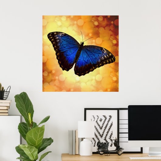 Beauful Blue Morpho Butterfly Bokeh Poster (Thuiskantoor)