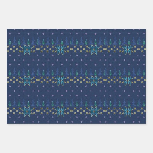 Beauful Blue Sweater Knit Pattern Inpakpapier Vel (Voorkant)