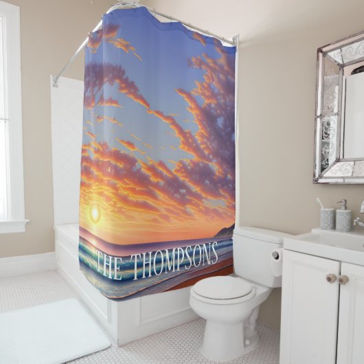Beauful Blue Turquoise Ocean Sunset Douchegordijn (In situ)