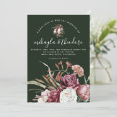 Beauful Boho Floral Dark Green Wedding Kaart (Staand voorkant)