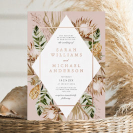 Beauful Boho Floral Geo Wedding Raised Roos Gold Folie Uitnodiging