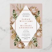 Beauful Boho Floral Geo Wedding Raised Roos Gold Folie Uitnodiging (Voorkant)