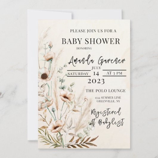 Beauful Boho Flower Baby shower Invitation Aankondiging (Voorkant)