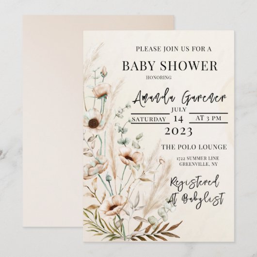 Beauful Boho Flower Baby shower Invitation Aankondiging (Voorkant / Achterkant)