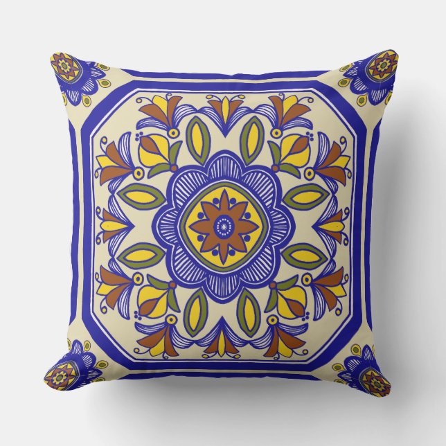 Beauful Boho Italiaanse Tegel buitenshuis Pillow Buitenkussen (Voorkant)