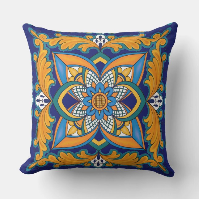 Beauful Boho Italiaanse Tegel buitenshuis Pillow Buitenkussen (Voorkant)