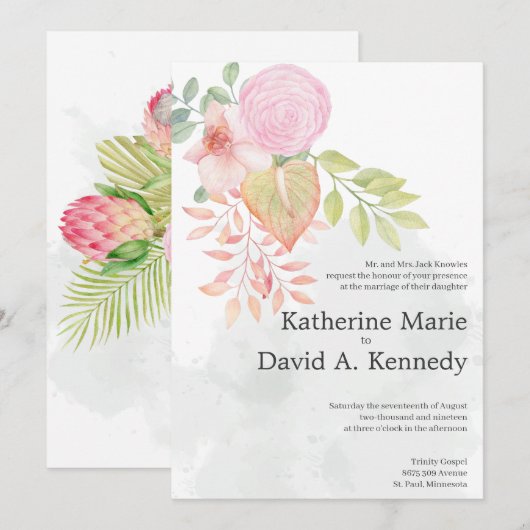 Beauful Boho loffelijke Waterverf Flowers Wedding Kaart (Voorkant / Achterkant)