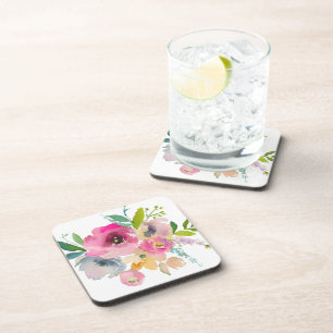 Beauful Boho Pastel Floral Waterverf Bier Onderzetter