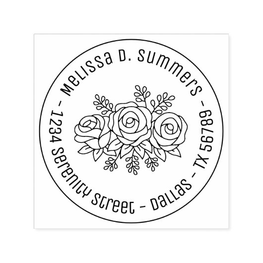 Beauful Bouquet of Roos Flowers Round Address 3 Zelfinktende Stempel (Design)