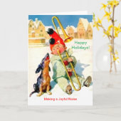 Beauful Boy, Trombone & Dachshund-kerstkaart Kaart (Gele Bloem)