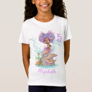 Beauful Brown Mermaid Birthday Girl T-Shirt