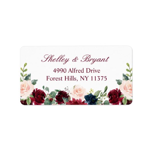 Beauful Burgundy Blush Roos Peony Floral Etiket (Voorkant)