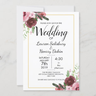 Beauful Burgundy Floral Wedding Personaliseren Kaart