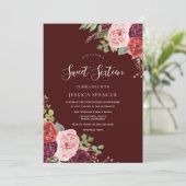 Beauful Burgundy Flowers Sweet 16 Invite Kaart (Staand voorkant)
