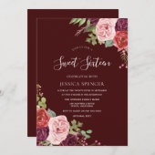Beauful Burgundy Flowers Sweet 16 Invite Kaart (Voorkant / Achterkant)